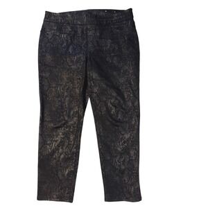 Chicos Snakeskin Pull On Pants Womens 3R US 16R Black Shimmer Slim